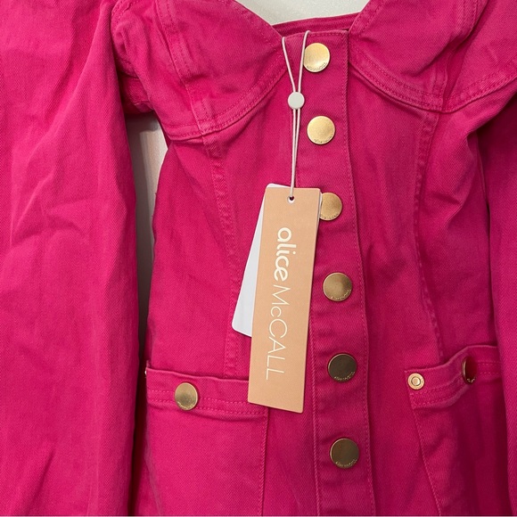 RARE Alice McCall Hot Pink Denim Puff Sleeve Playsuit Romper - Moments - Picture 7 of 8